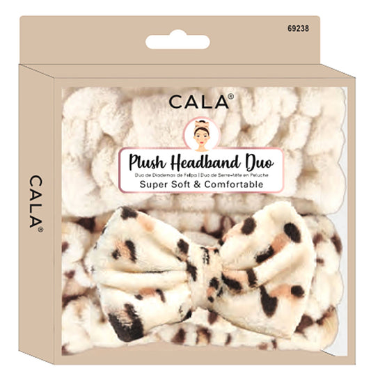 Plush Headband Duo Set - Beige & Leopard