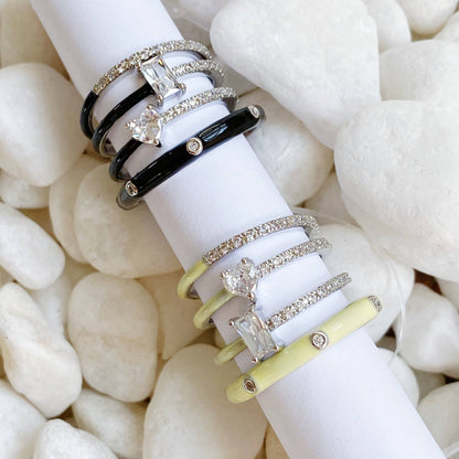 Pastel Glam Ring Set Of 4: Yellow/Silver