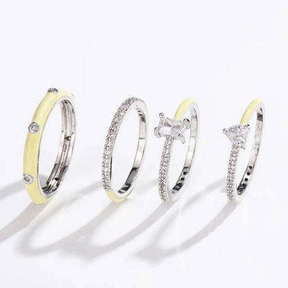 Pastel Glam Ring Set Of 4: Black/Silver