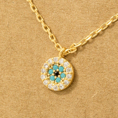 Gold Dipped Cz Trim Evil Eye Coin Necklace