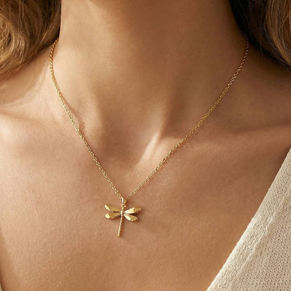 Gold Dipped Dragonfly Pendant Necklace