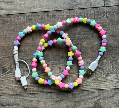 Beaded Phone Charger with Lightning & USB-C Cable - Stars
