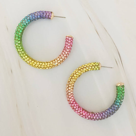 Retro Bling Hoop Earrings: Unicorn Shine