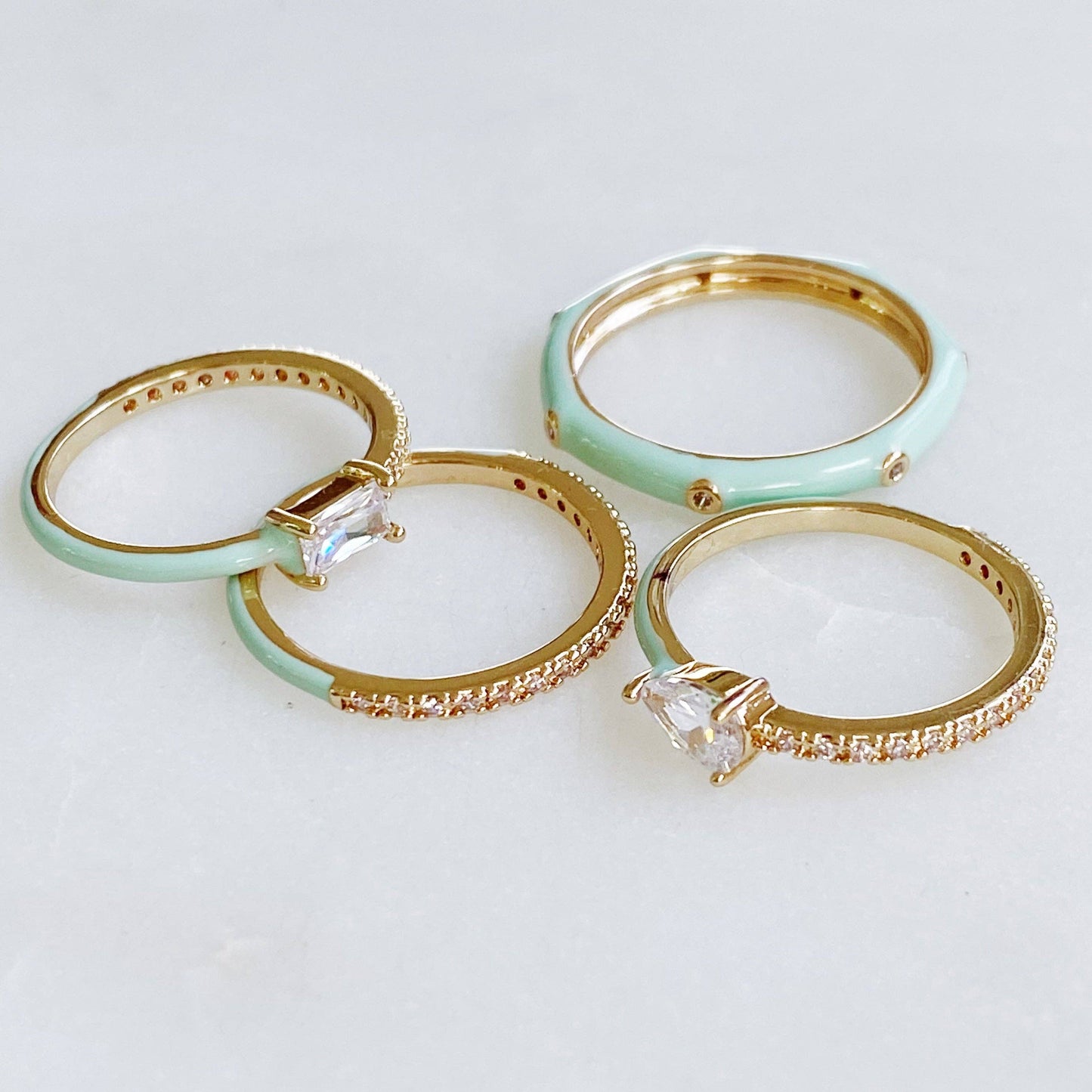 Pastel Glam Ring Set Of 4: Yellow/Silver