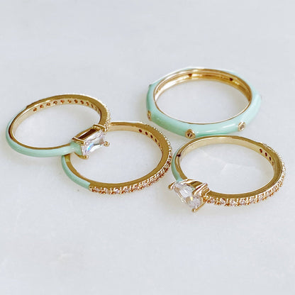 Pastel Glam Ring Set Of 4: Yellow/Silver