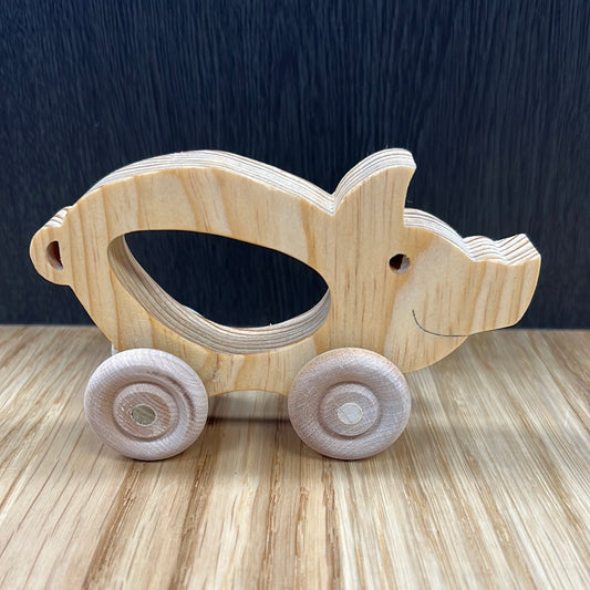 Handmade Wood Push Toy - Pig