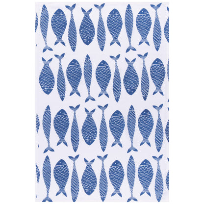 Fish Print Royal Blue Floursack Dishtowels Set of 2