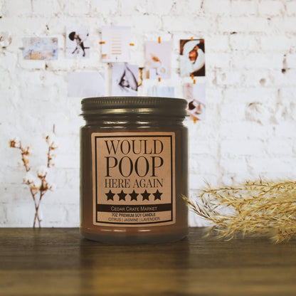 Funny Candles | Would Poop Here Again Amber Jar Candle Gift