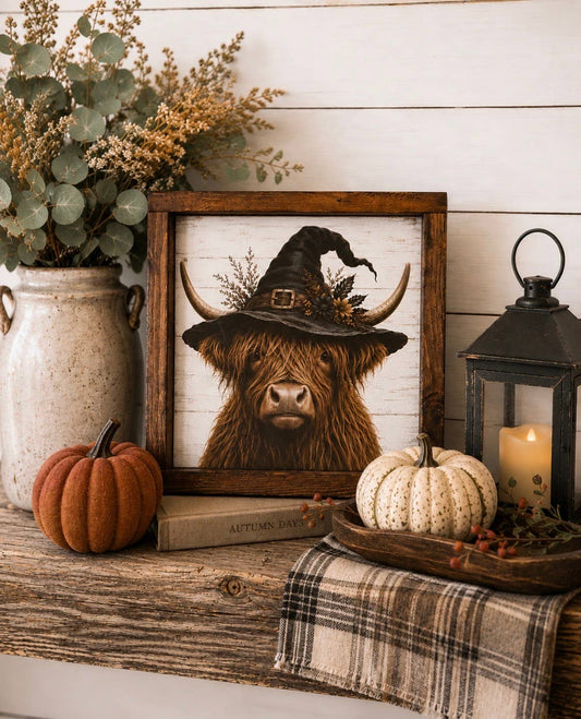 Halloween Highland Cow Fall Wood Sign