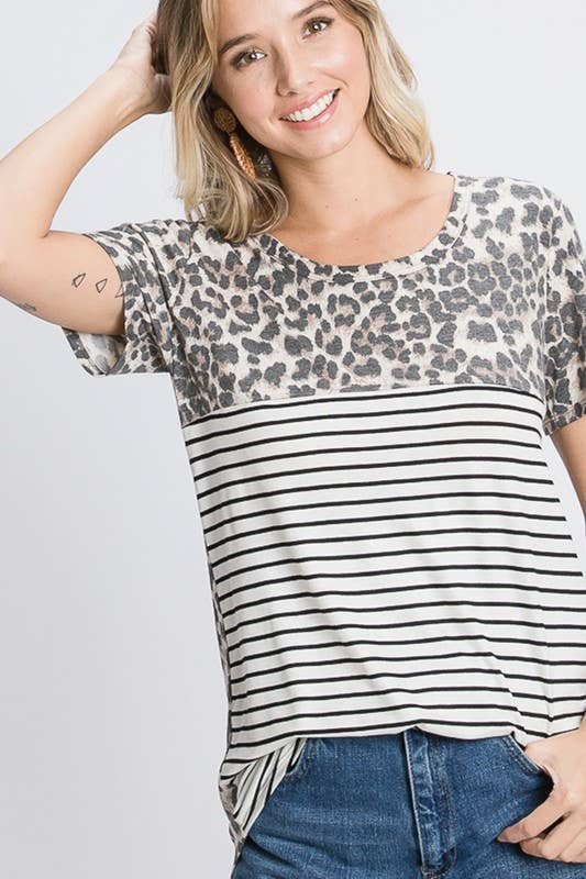 Leopard Print And Stripes Top