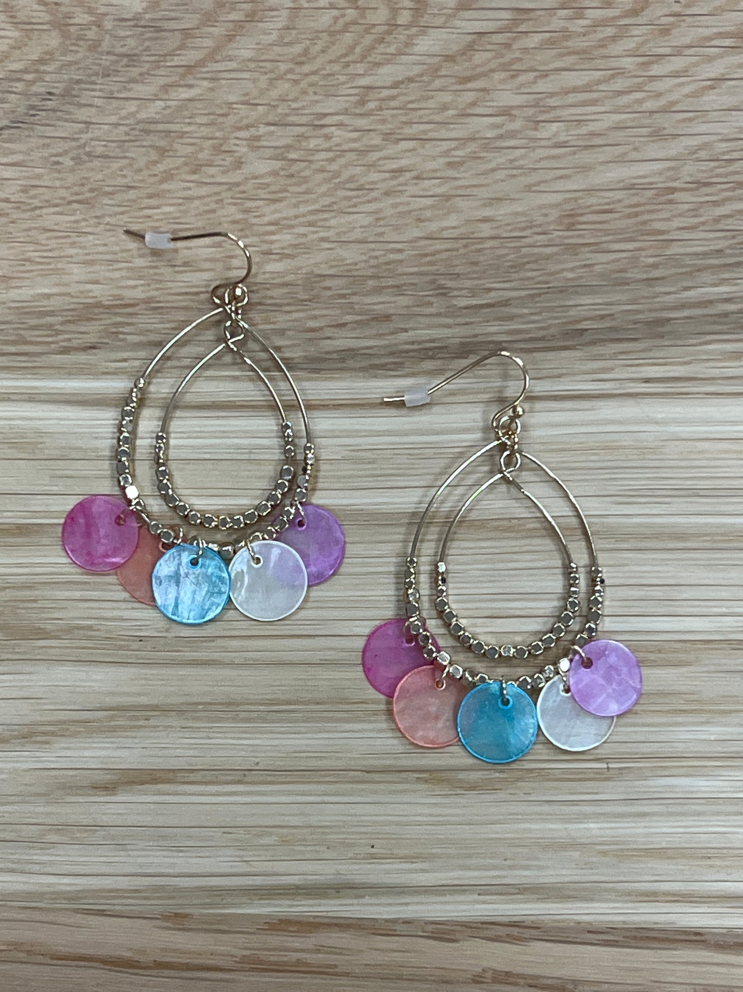 Double Hoop With Gold Beads & Colorful Discs Earrings