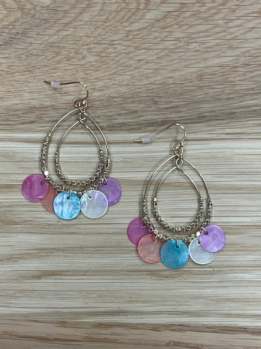 Double Hoop With Gold Beads & Colorful Discs Earrings