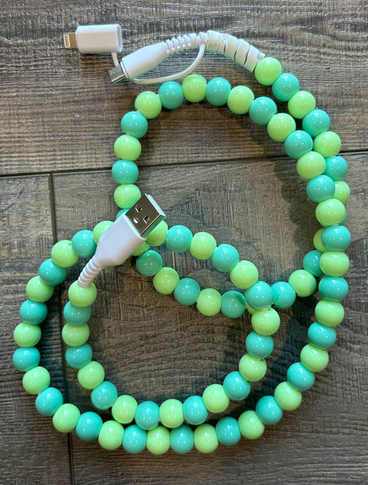 Beaded Phone Charger with Lightning & USB-C Cable: Greens