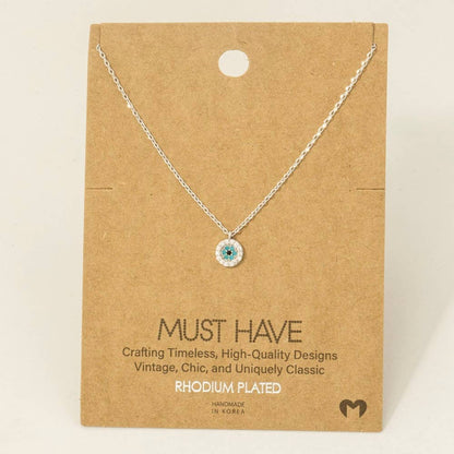 Gold Dipped Cz Trim Evil Eye Coin Necklace
