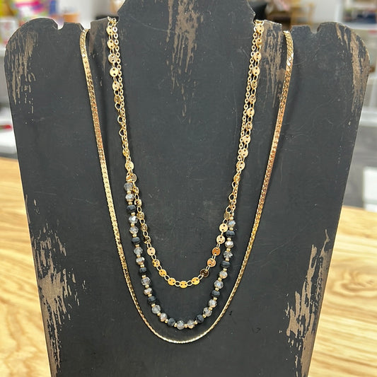 Black Beads On Multi Layered Necklace