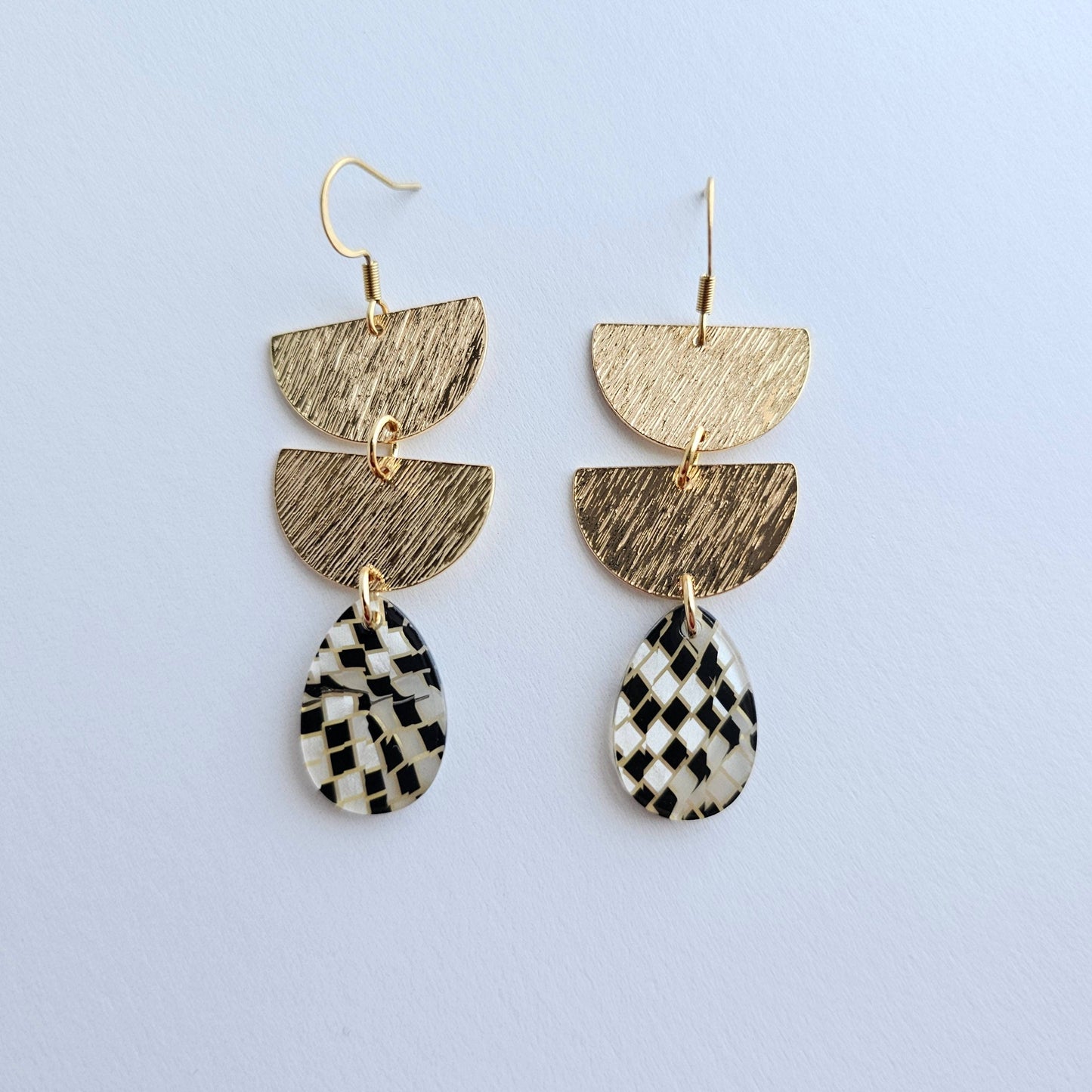 Aria Earrings - Black Shimmer Checker