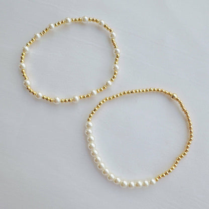 Pearls And Gold Stretch Bracelet Set