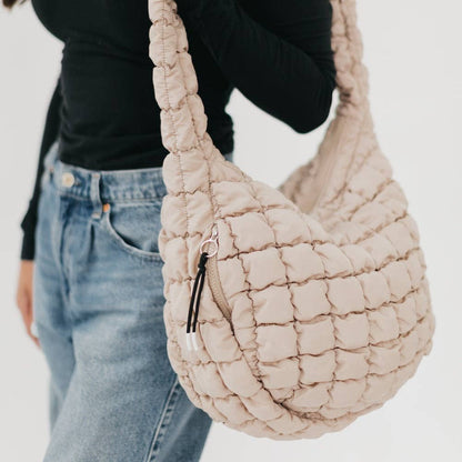 Carmen Quilted Hobo Tote Bag - Tan