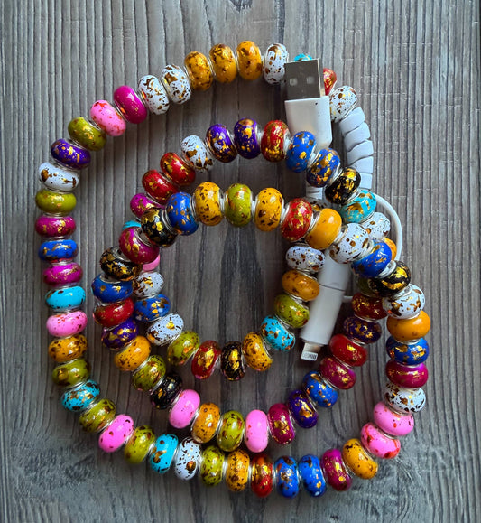 Gold Rainbow Beaded Phone Charger with Lightning & USB-C
