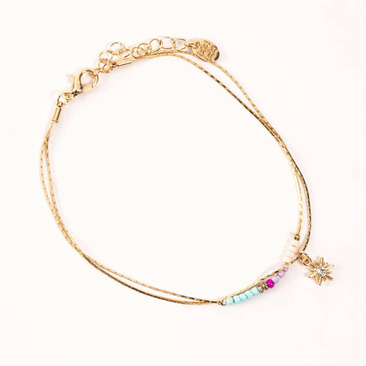 Layered Seed Bead Gold Sun Anklet