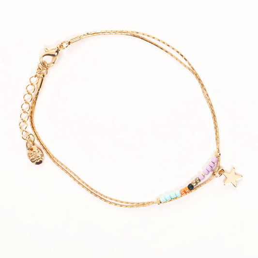 Layered Seed Bead Gold Star Anklet