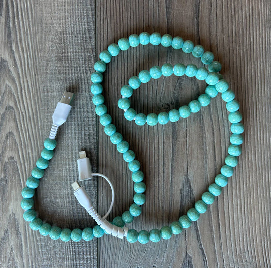 Green Turquoise Beaded Phone Charger with Lightning & USB-C