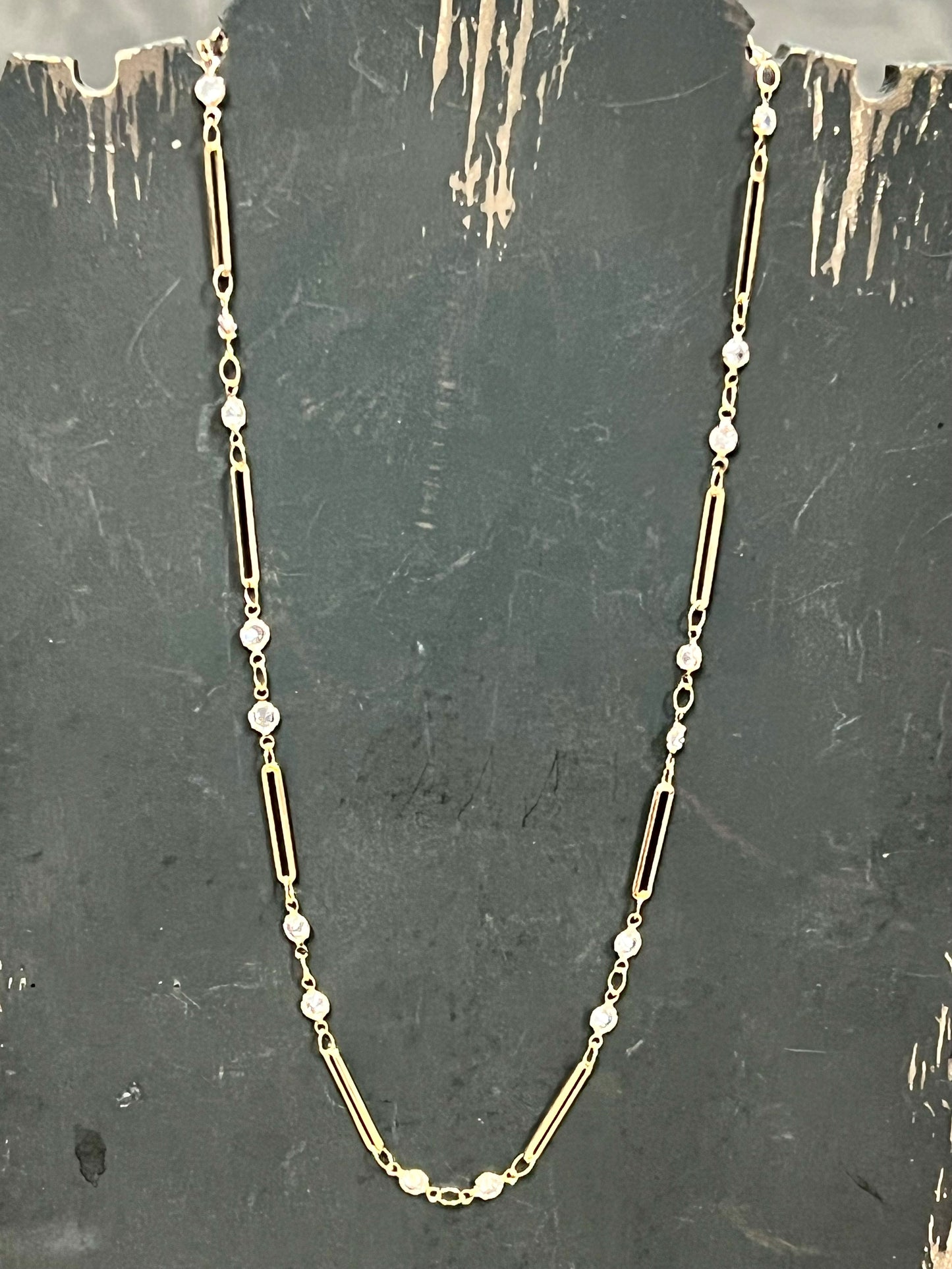 Gold Paperclip Links & Crystals Necklace