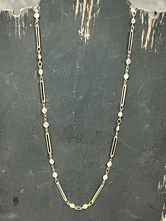 Gold Paperclip Links & Crystals Necklace