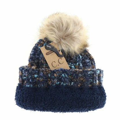 Fuzzy Lined Popcorn Confetti Fur Pom CC Beanie