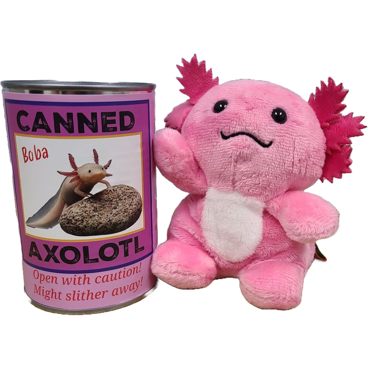 Canned Axolotl | Stuffed Animal Plush w/Jokes | Unique Gift: Pop Top Lid