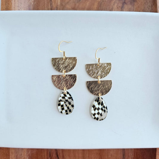 Aria Earrings - Black Shimmer Checker