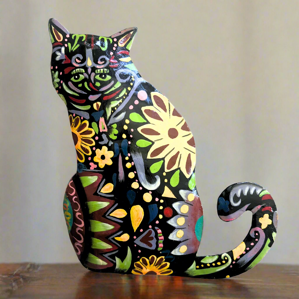 Vivid Meow Painted Cat Metal Wall Art