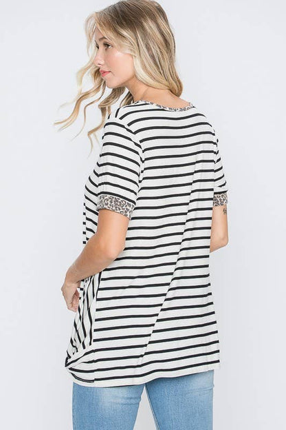 Stripe Top With Animal Print