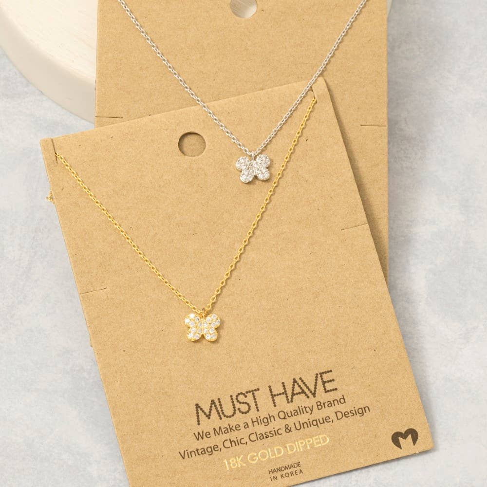 Gold Dipped Pave Mini Butterfly Charm Necklace