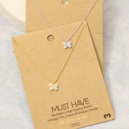 Gold Dipped Pave Mini Butterfly Charm Necklace