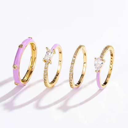 Pastel Glam Ring Set Of 4: Yellow/Silver