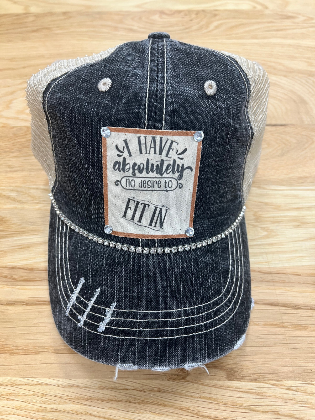 I Have Absolutely No Desire To Fit In Distressed Trucker Hat - Bling / Blue