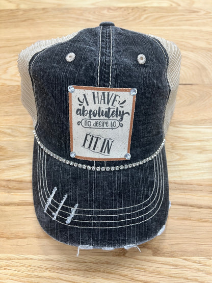 I Have Absolutely No Desire To Fit In Distressed Trucker Hat - Bling / Blue
