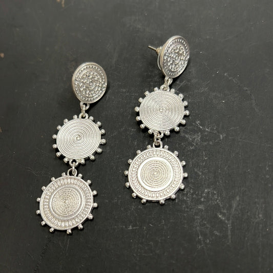 Three Silver Circles Dangle Earrings