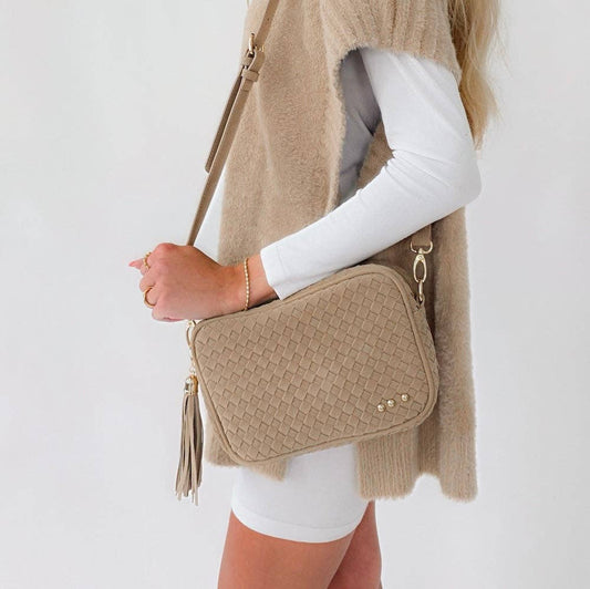 Suede Woven Willow Camera Crossbody Bag
