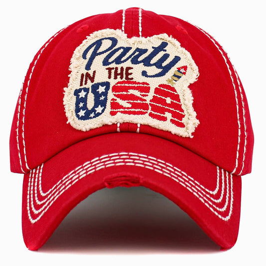 Party in the USA Washed Vintage Ball Cap - Red