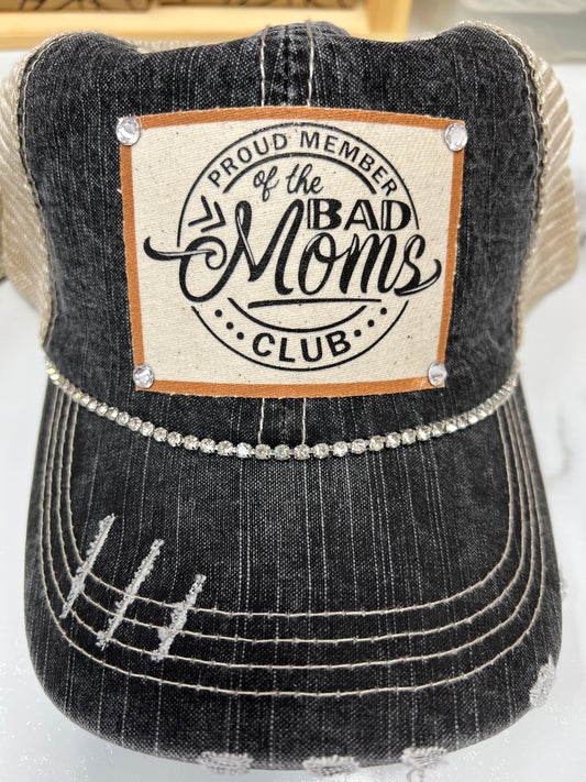 Bad Moms Club Distressed Trucker Hat - Bling / Black Khaki