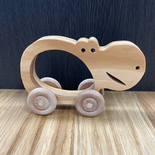 Handmade Wood Push Toy - Hippo