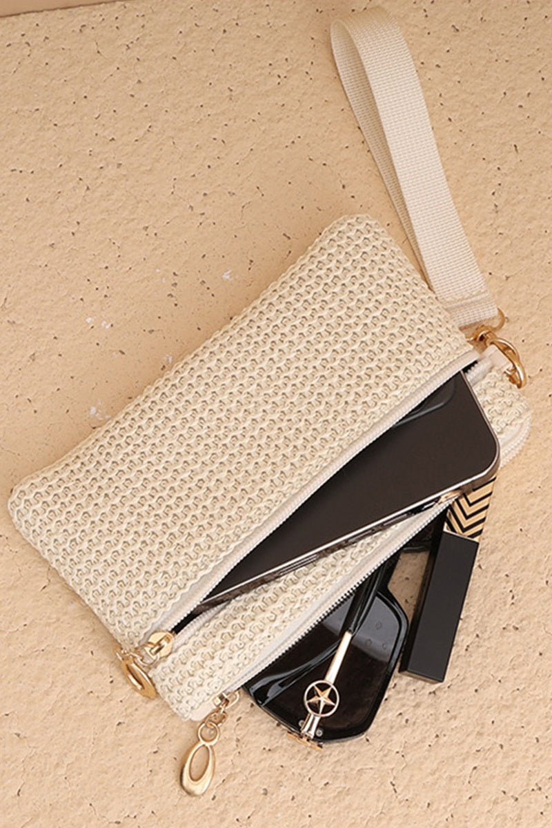Boho Woven Straw Wristlet