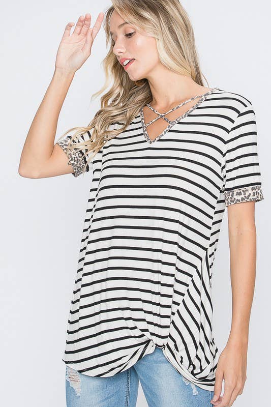 Stripe Top With Animal Print