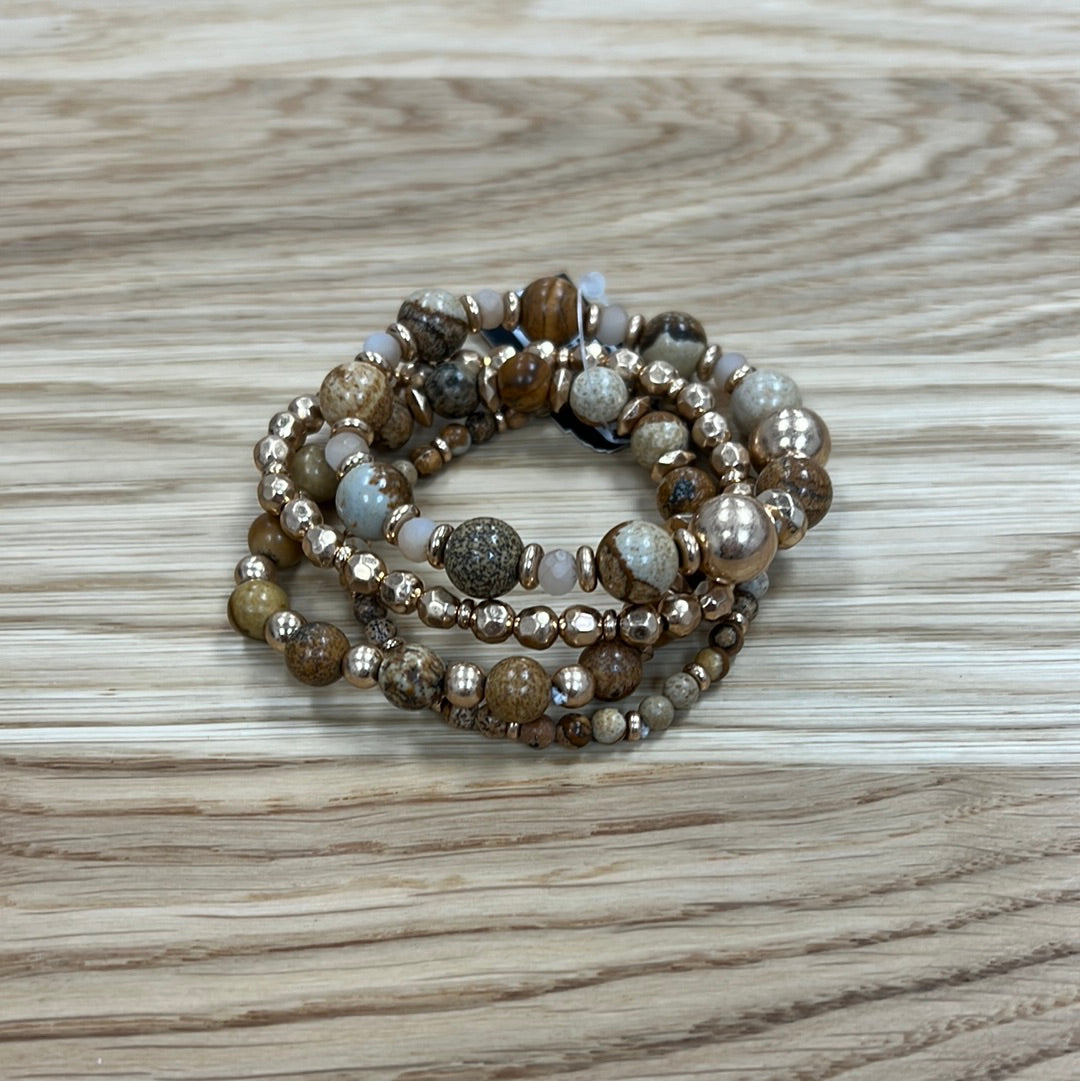 Wood & Natural Stone Multi Strand Bracelet