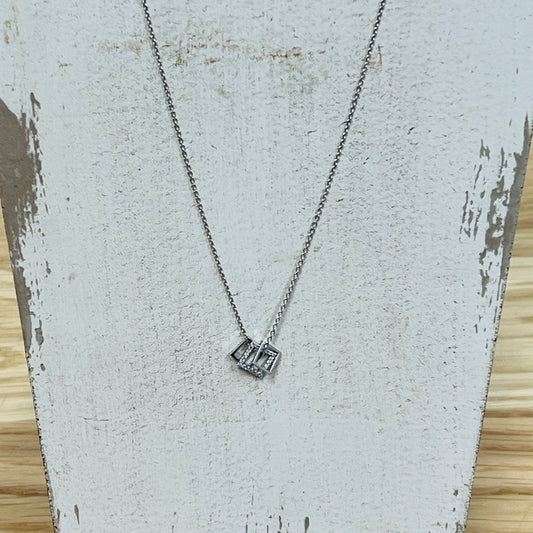 Dainty Silver Chain with Square Charms Necklace