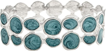 Silver & Aqua Double Row Disc Stretch Bracelet