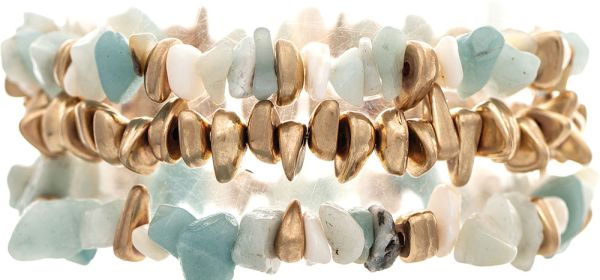 Gold Amazonite with Chip Beads Three Piece Stretch Bracelet Set