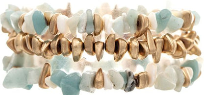 Gold Amazonite with Chip Beads Three Piece Stretch Bracelet Set